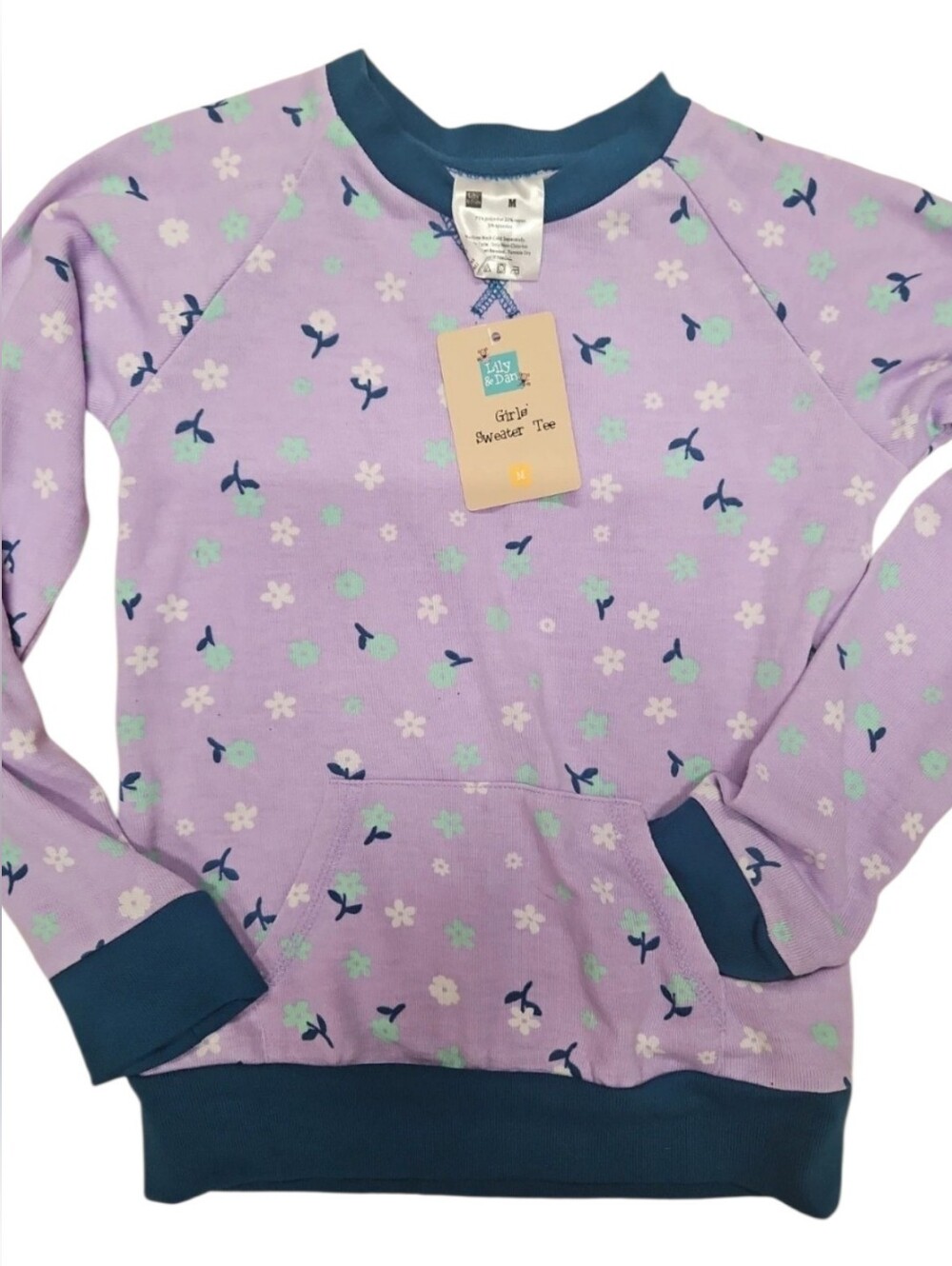 3/$30 Lily & Dan Girls Medium Purple Floral Sweatshirt Tee Kangaroo Pocket NWT